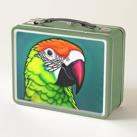 熱帯雨林の美しい：エキゾチックな野生のオウム メタルランチボックス (裏面)