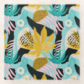 熱帯雨林の葉パターン ガラスコースター (正面)