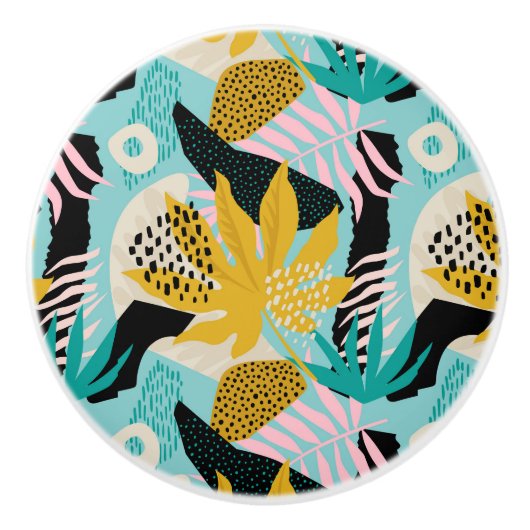 熱帯雨林の葉パターン セラミックノブ (正面)