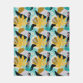 熱帯雨林の葉パターン フリースブランケット (正面)