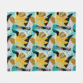 熱帯雨林の葉パターン フリースブランケット (正面(横))