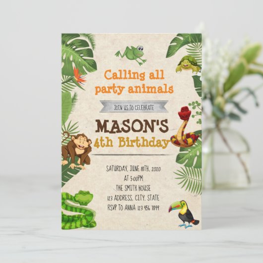熱帯雨林の誕生日パーティーの招待 招待状 (スタンド正面)