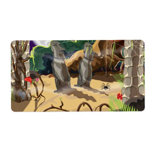 熱帯雨林の隠れた寺院のイラスト ラベル (正面)