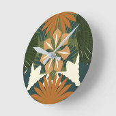 熱帯雨林オレンジグリーン植物 ラウンド壁時計 (傾斜)