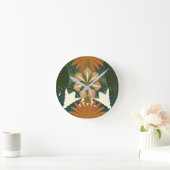 熱帯雨林オレンジグリーン植物 ラウンド壁時計 (ホーム)