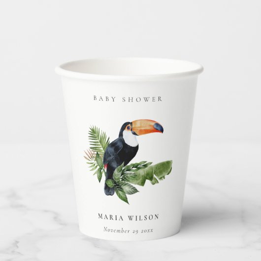 熱帯雨林トゥーカンの葉ベビーシャワー 紙コップ (正面)