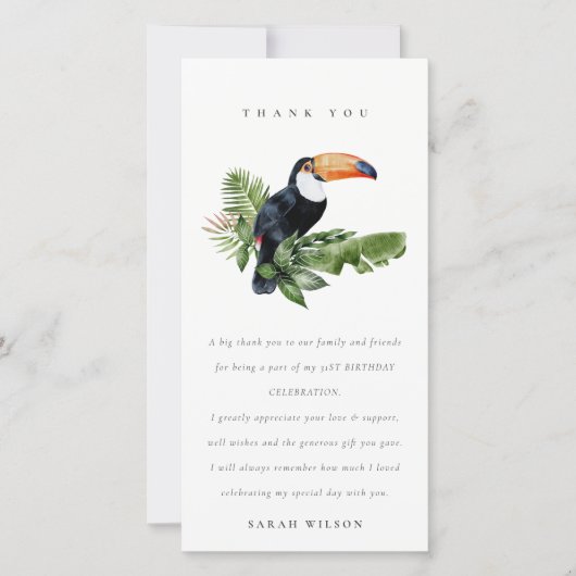 熱帯雨林トゥーカン動物類任意の年齢誕生日 サンキューカード (正面)