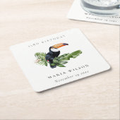 熱帯雨林トゥーカン動物類任意の年齢誕生日 スクエアペーパーコースター (アングル)