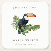 熱帯雨林トゥーカン動物類任意の年齢誕生日 スクエアペーパーコースター (正面)