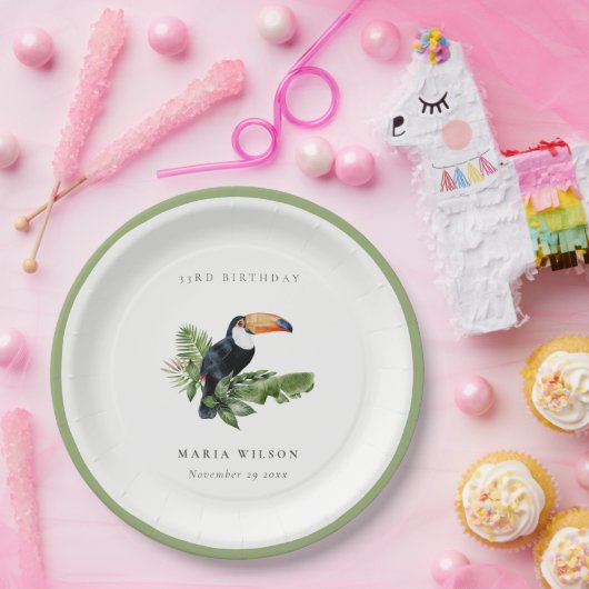 熱帯雨林トゥーカン動物類任意の年齢誕生日 ペーパープレート (パーティー)