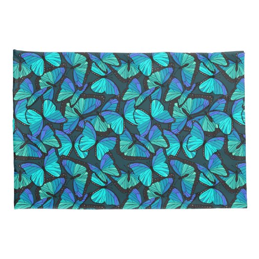 熱帯雨林ブルーかわいらし蝶プリント 枕カバー (裏面-右)