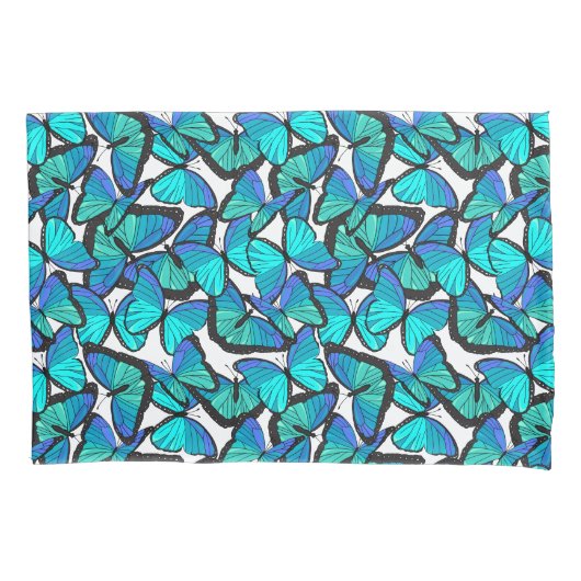 熱帯雨林ブルーかわいらし蝶プリント 枕カバー (正面左)