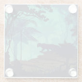 熱帯雨林、ジャガー夕べ背景。 ガラスコースター (裏面)