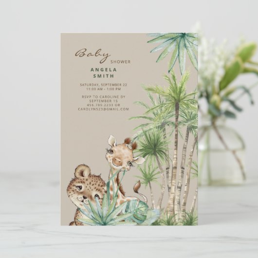 熱帯雨粒ベビーアニマルIIベビーシャワー 招待状 (スタンド正面)