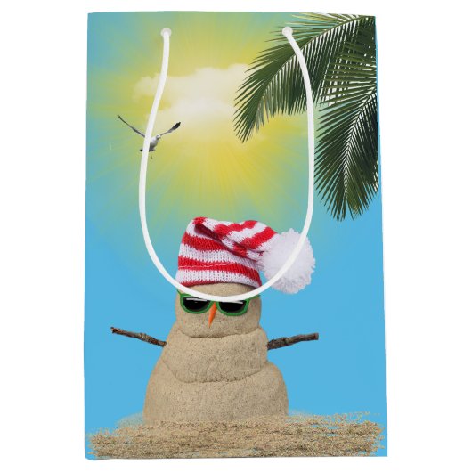 熱帯雪だるまクリスマス ミディアムペーパーバッグ (正面)