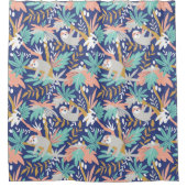 熱帯青い怠惰パターン シャワーカーテン (正面)