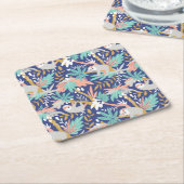 熱帯青い怠惰パターン スクエアペーパーコースター (アングル)