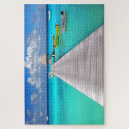 熱帯青い礁湖の突堤のボート ジグソーパズル