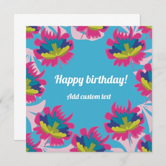 熱帯青カスタムフローラカラフル誕生日カード 招待状 (正面/裏面)