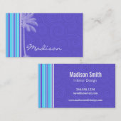 熱帯青及び紫色のストライプ; ストライプの 名刺 (正面/裏面)
