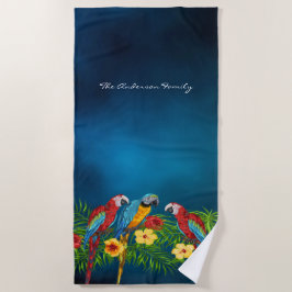 熱帯青空のオウム夏の家族の名前 ビーチタオル