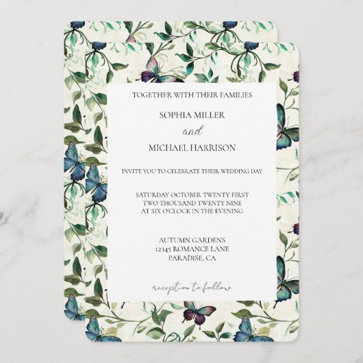 熱帯青蝶結婚類 招待状 (正面/裏面)