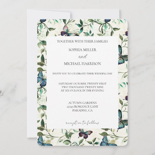 熱帯青蝶結婚類 招待状 (正面)