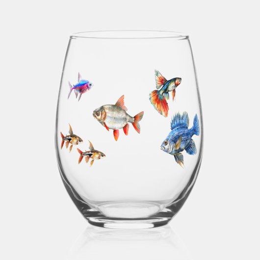 熱帯魚かわいいおもしろい水族館 ステムなしワイングラス (正面)