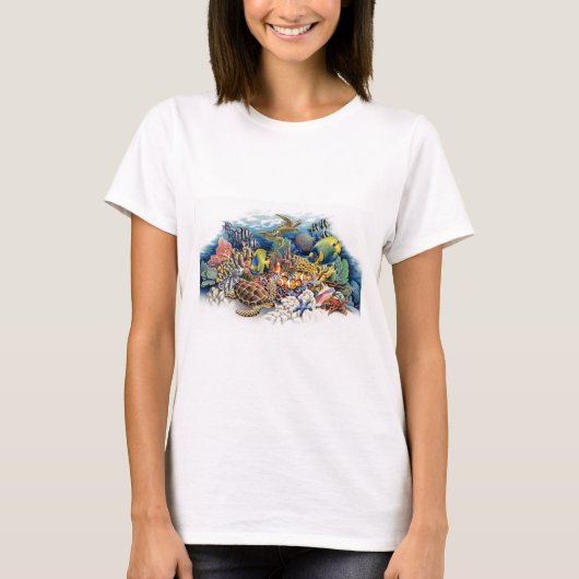 熱帯魚が付いている珊瑚水 Tシャツ (正面)