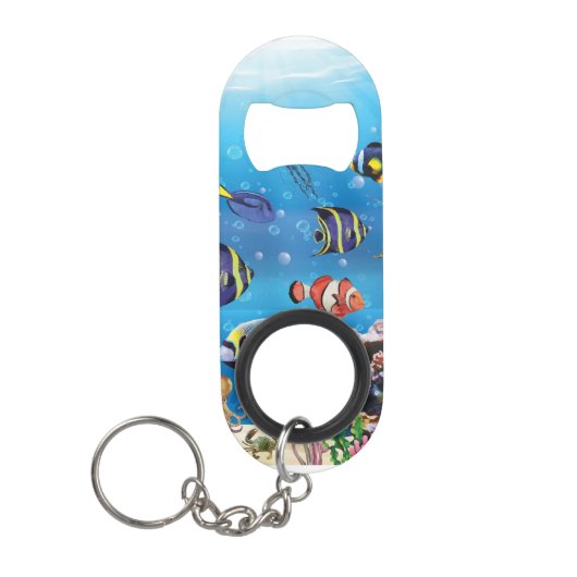 熱帯魚が海底を泳ぐ キーホルダー栓抜き (正面)