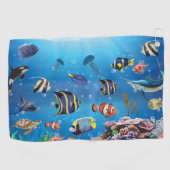 熱帯魚が海底を泳ぐ ゴルフタオル (横)
