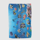 熱帯魚が海底を泳ぐ ゴルフタオル (正面)