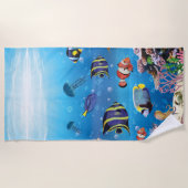 熱帯魚が海底を泳ぐ ビーチタオル (正面)