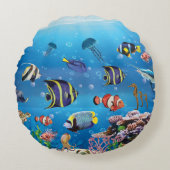 熱帯魚が海底を泳ぐ ラウンドクッション (正面)