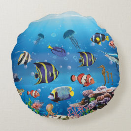 熱帯魚が海底を泳ぐ ラウンドクッション