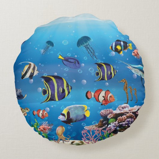 熱帯魚が海底を泳ぐ ラウンドクッション (裏面)