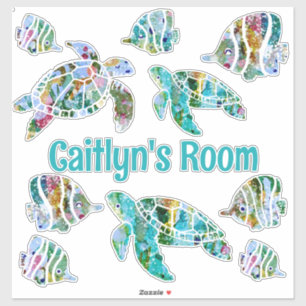 熱帯魚とウミガメ シール