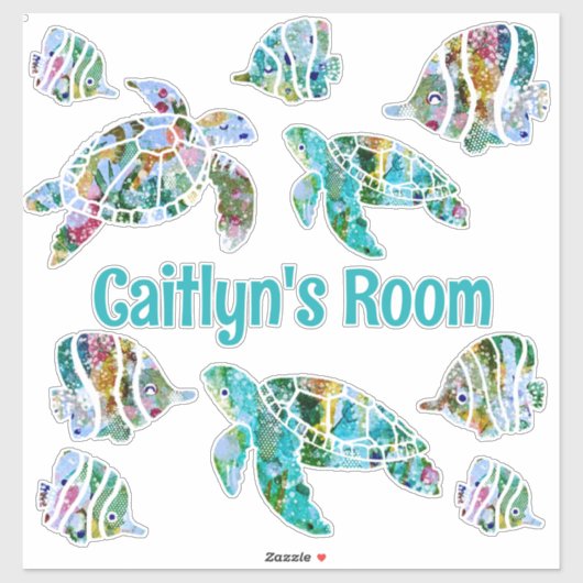 熱帯魚とウミガメ シール (シート)