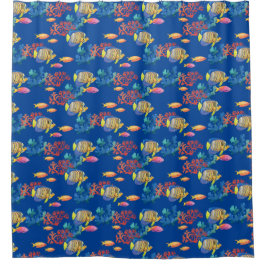 熱帯魚とサンゴの青いシャワーカーテン シャワーカーテン