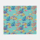 熱帯魚とサンゴ フリースブランケット (正面(横))