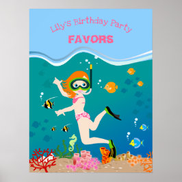 熱帯魚とシュノーケリングする女の子の誕生日パーティー ポスター