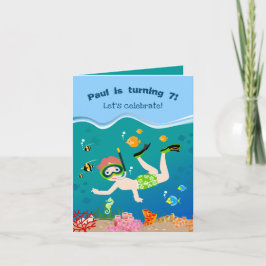 熱帯魚と一緒にシュノーケリングする少年の誕生日パーティー 招待状