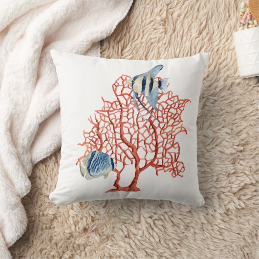 熱帯魚と赤サンゴ、アンゲッジウォーター色 クッション (ブランケット)