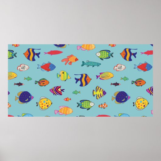 熱帯魚のセット。ラインシームレスパターン ポスター (正面)