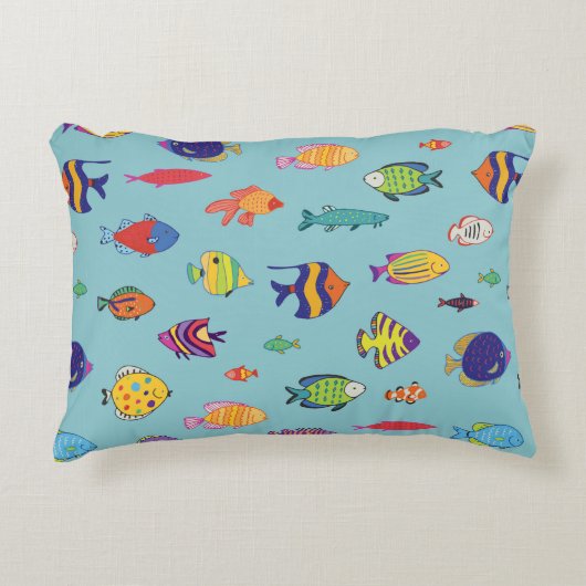 熱帯魚のセット。線シームレスパターン アクセントクッション (正面)