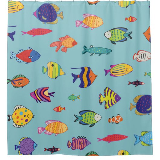 熱帯魚のセット。線シームレスパターン シャワーカーテン (正面)