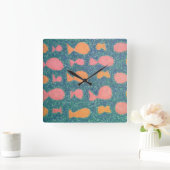 熱帯魚のパ絵を描ターン スクエア壁時計 (ホーム)