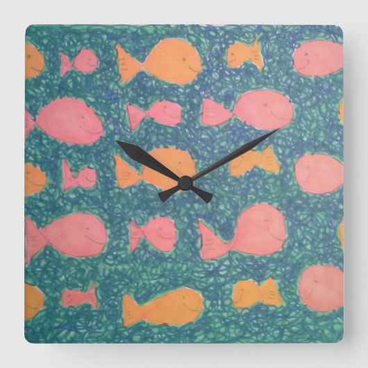 熱帯魚のパ絵を描ターン スクエア壁時計 (正面)