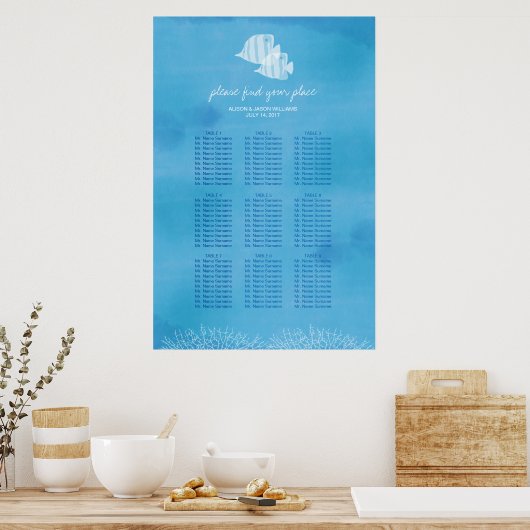 熱帯魚のビーチ結婚式のディナーの座席表 ポスター (キッチン)