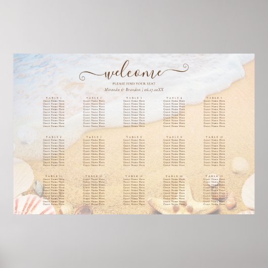 熱帯魚のビーチ結婚式座席表 ポスター (正面)